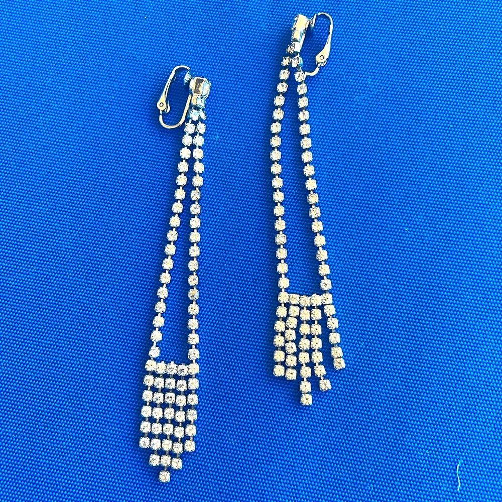 Clip on dangle earrings. Vintage costume.rhinestone design